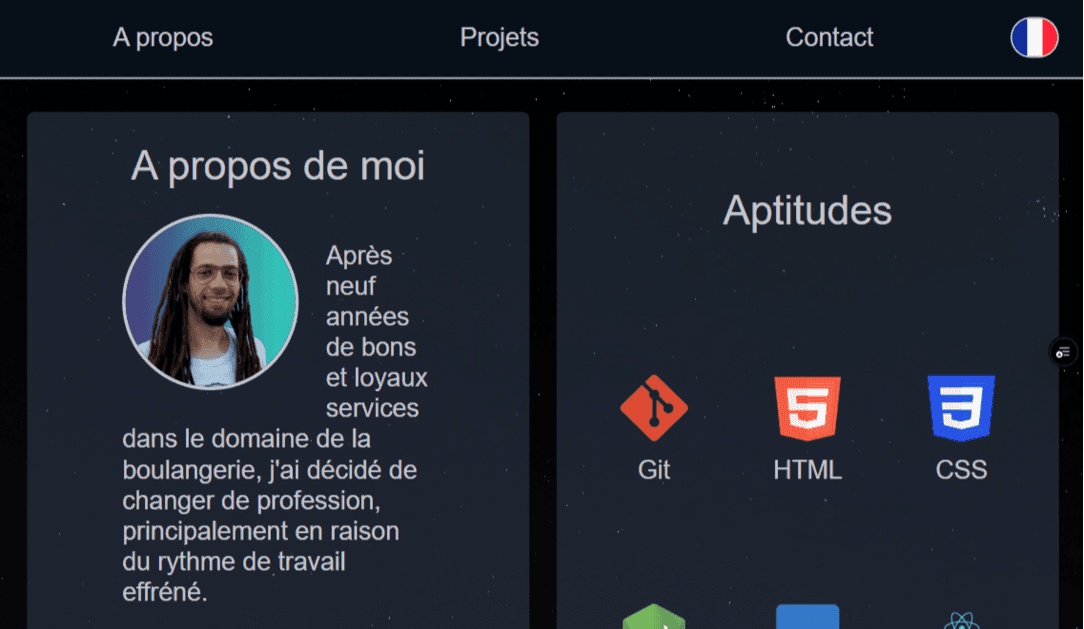 Capture d'écran de mon premier portfolio.